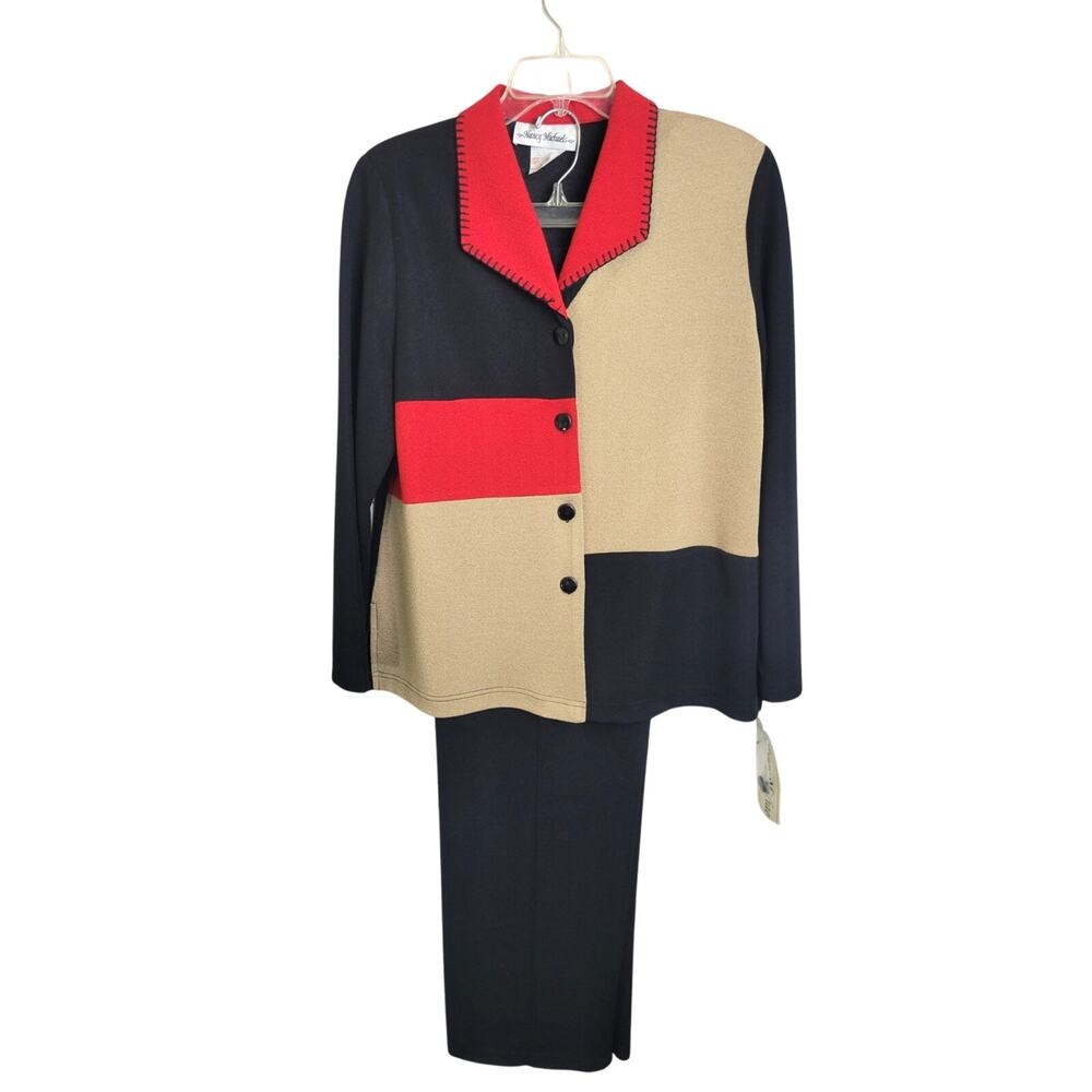 VTG NWT Nancy Michaels‎ 2-Piece Pants & Shirt Red Tan Black Colorblock Size 10